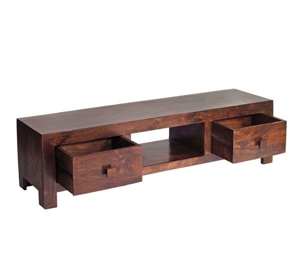 Toko Dark Wide Screen TV Unit | Large wide TV unit with two drawers and open shelf.